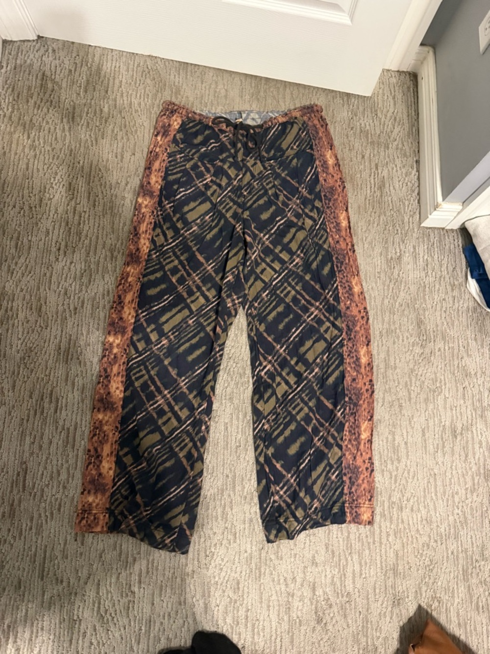 Free People Plaid-Print Straight Leg Pants with Brown Side Panels
